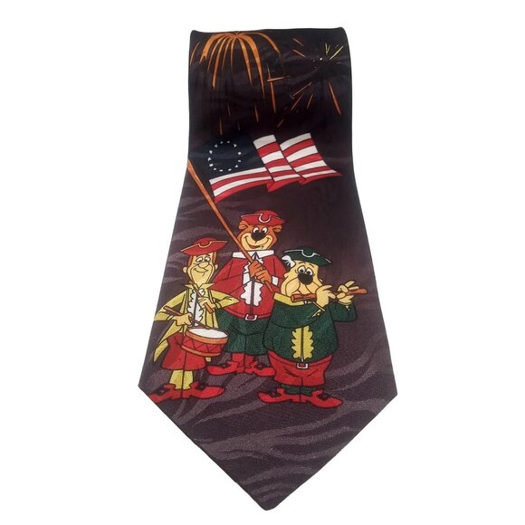 Men's Tie Molto Yogi Bear Patriotic American Flag Fireworks Design Cartoon Tie - Picture 1 of 12